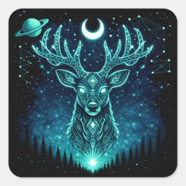 Celestial Deer – Starlit Grace Wildlife Galaxy Fyrkantigt Klistermärke