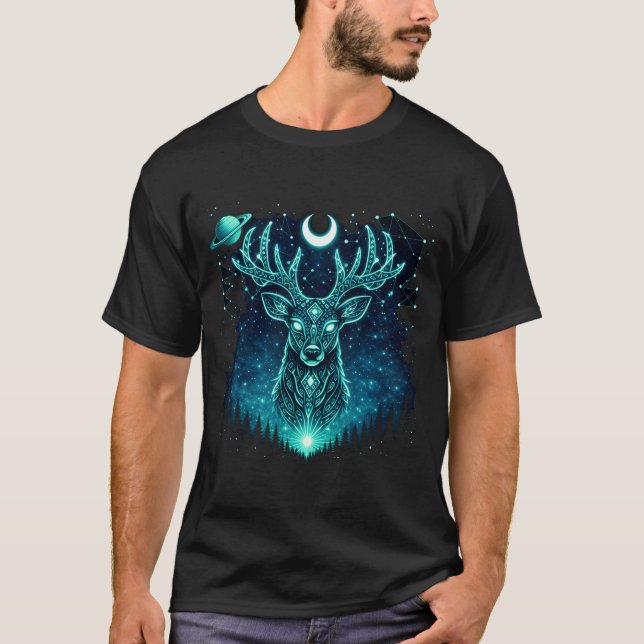 Celestial Deer – Starlit Grace Wildlife Galaxy Tee (Framsida)