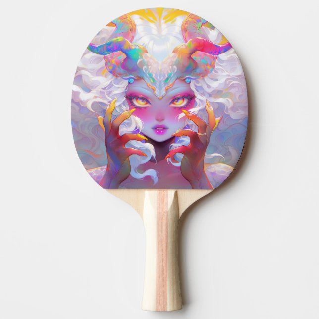 Celestial Demon Girl med Rainbow Horns Pingisracket (Framsidan)
