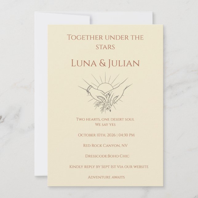 Celestial Desert Wedding Invitation Boho Inbjudningar (Framsida)