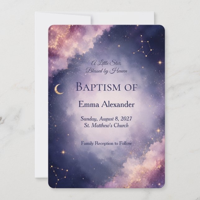 Celestial Dopinvitation | Vattenfärg Galaxy Inbjudningar (Framsida)