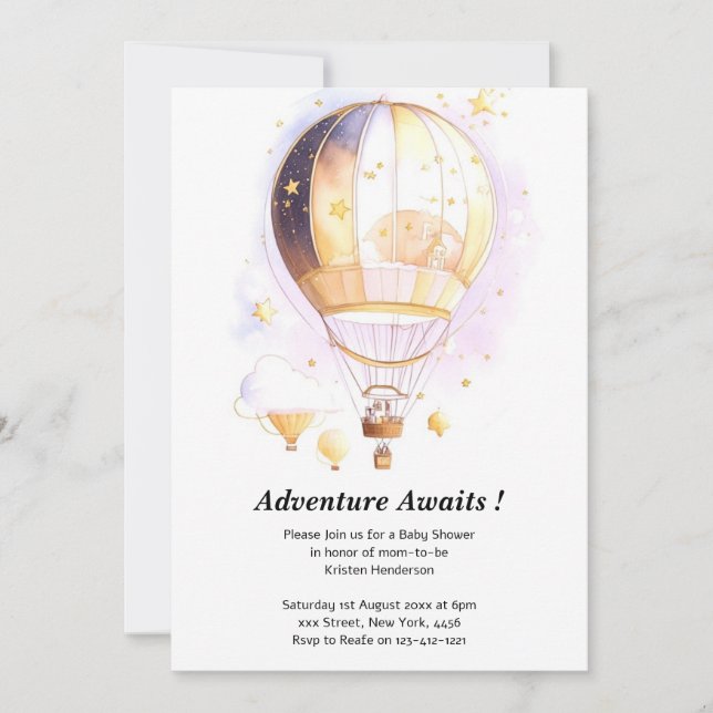 Celestial Dreamland Baby Shower-Luftballong Inbjudningar (Framsida)
