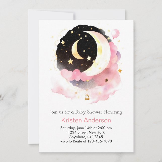 Celestial Dreamland Rosa Girl Baby Shower Inbjudningar (Framsida)