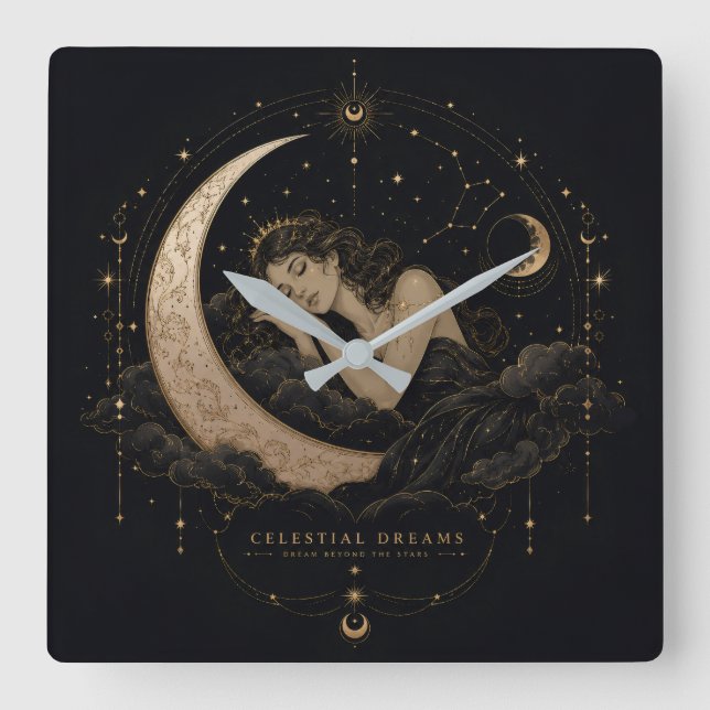 Celestial Dreams Lyxig Mån & Stjärnor Väggur (Framsida)