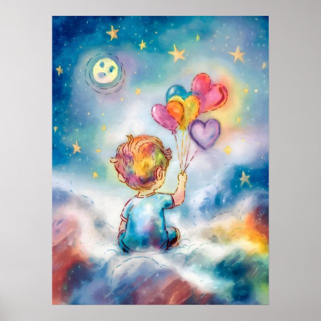 Celestial Dreams - Pojke med hjärtballonger Poster (Framsidan)