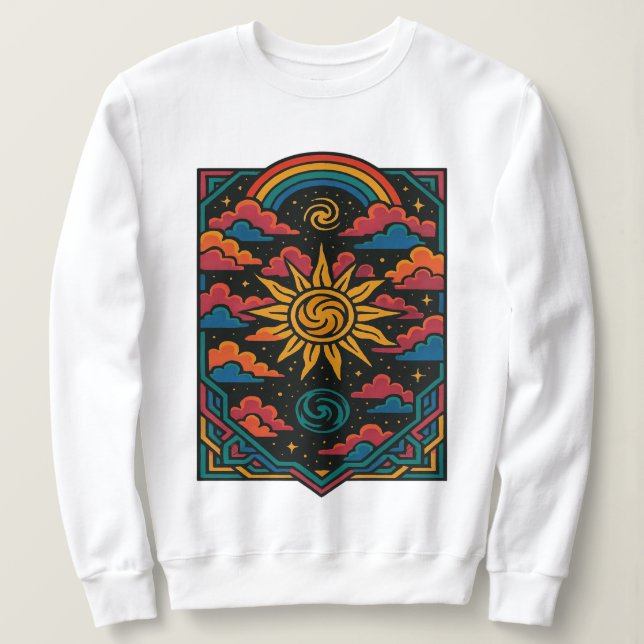 Celestial Dreams - Retro Sol & Rainbow Tarot Art T Shirt (Design framsida)