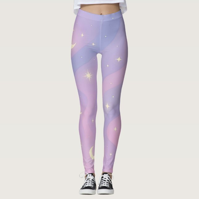 Celestial Dreamscape – Soft Pastel Galaxy Leggings (Framsida)