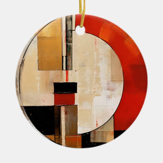 Celestial Elegance: Abstrakt Exploration in Beige Julgransprydnad Keramik (Framsidan)