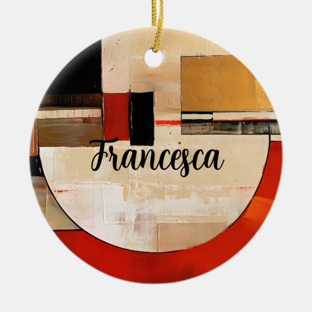 Celestial Elegance: Abstrakt Exploration in Beige Julgransprydnad Keramik (Framsidan)