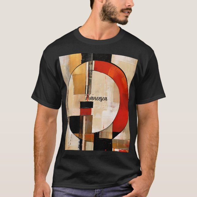 Celestial Elegance: Abstrakt Exploration in Beige T Shirt (Framsida)