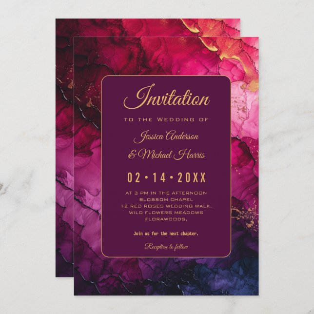 Celestial Elegance: Marble Symphony Inbjudningar (Fram/baksida)