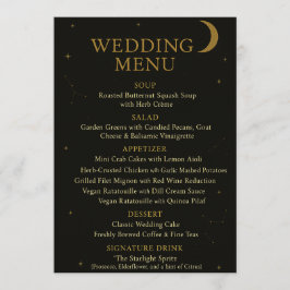 Celestial Elegant Black & Guld Bröllop Menu Meny