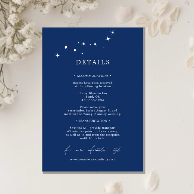 Celestial Elegant Bröllop Marinblå Detaljer Tilläggskort (Skapare uppladdad)