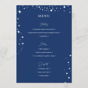 Celestial Elegant bröllop Simple Navy Blue Menu Meny