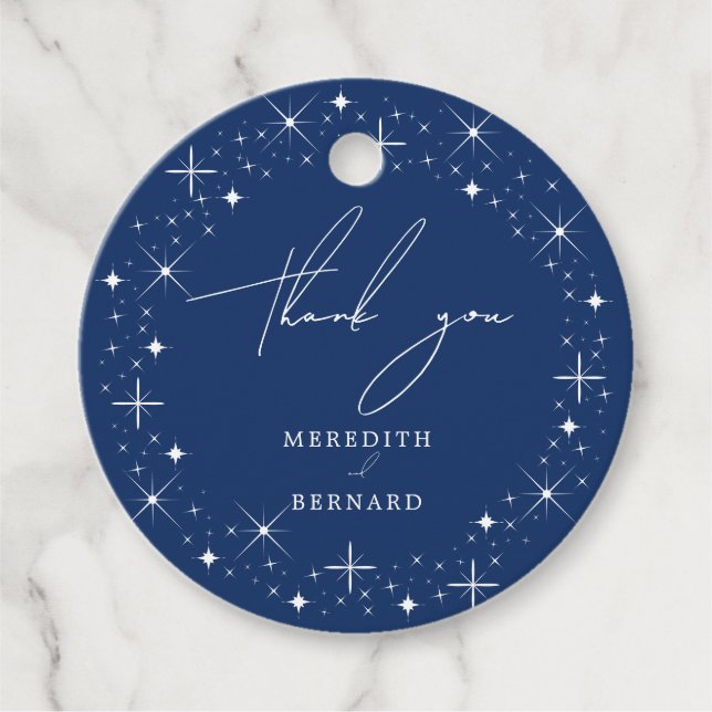 Celestial Elegant Navy Blue Bröllop Tack Gåvor Etiketter (Framsida)