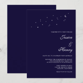 Celestial Elegant Script Midnight Blue Bröllop Inbjudningar