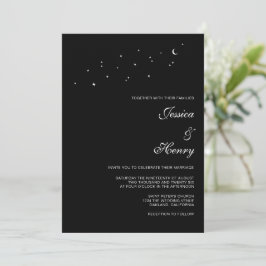 Celestial Elegant Script Minimalist Svart Bröllop Inbjudningar