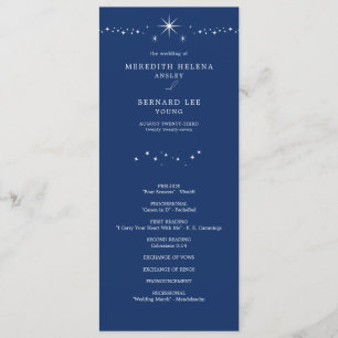 Celestial Elegant Stars Marinblå Bröllopsflat Program
