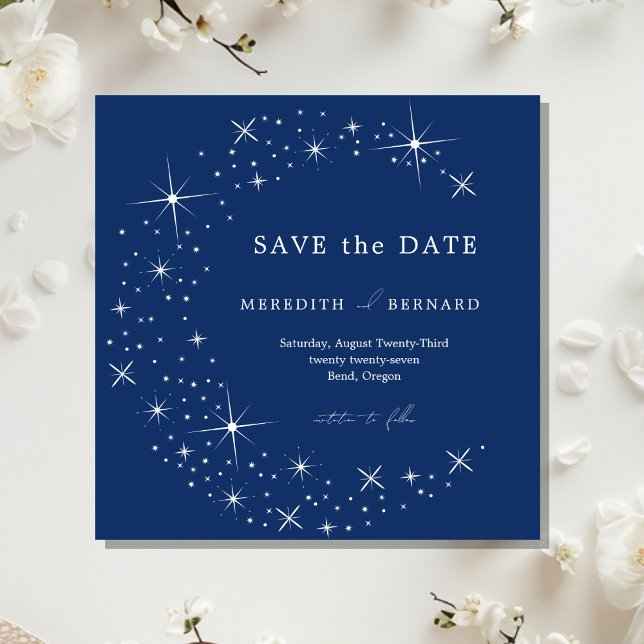 Celestial Elegant Wedding Moon Blue Save The Date Spara Datumet (Skapare uppladdad)