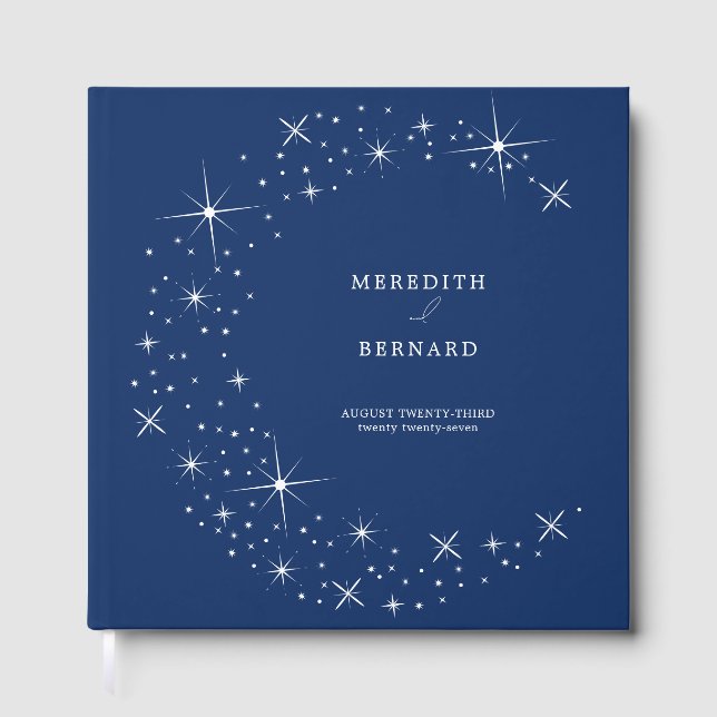 Celestial Elegant Wedding Moon Navy Blue Monogram Gästböcker (Framsida)