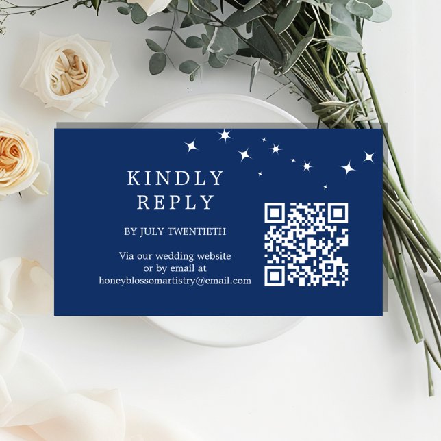 Celestial Elegant Wedding Navy Blue QR Code RSVP Tilläggskort (Skapare uppladdad)