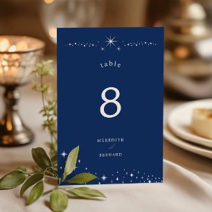 Celestial Elegant Wedding Stars Marinblå Bordsnummer