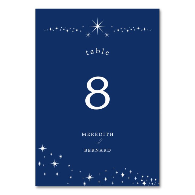 Celestial Elegant Wedding Stars Navy Blue Bordsnummer (Framsidan)