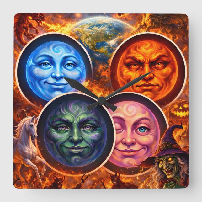 Celestial elemental ritual Gothic square fanta tea Fyrkantig Klocka (Framsida)