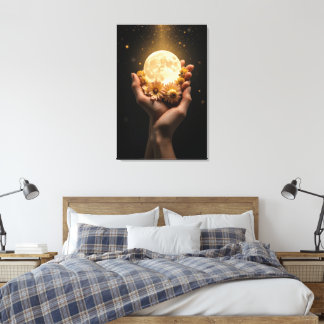 Celestial Embrace: Måne & Flowers Canvas Art