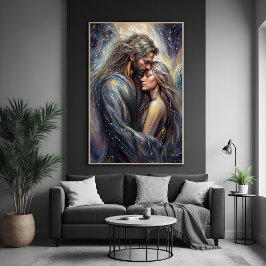 Celestial Embrace Romantic Starry Nght Art Poster