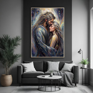 Celestial Embrace Romantic Starry Nght Art Poster