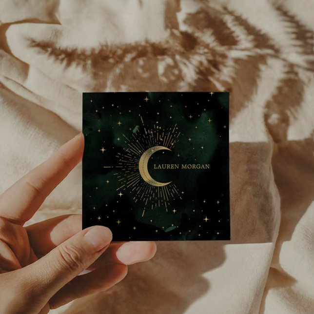 Celestial Emerald Crescent Måne Fyrkantigt Visitkort (Skapare uppladdad)