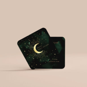 Celestial Emerald Crescent Måne Fyrkantigt Visitkort