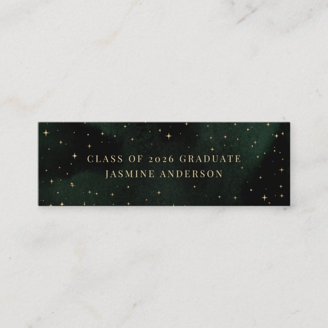 Celestial Emerald Crescent Moon Graduate Card Mini Visitkort (Framsida)