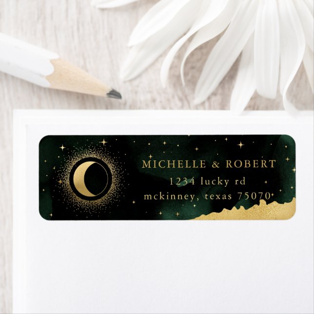 Celestial Emerald Guld Måne Return-adressetikett Returadress Etikett (Insitu)