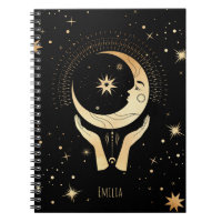 Celestial Esoteric Black Faux Guld Måne Händer Nam
