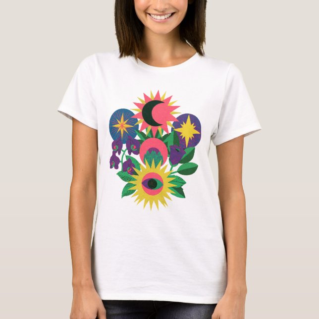 Celestial Eye Blommig Symbol Konst T Shirt (Framsida)