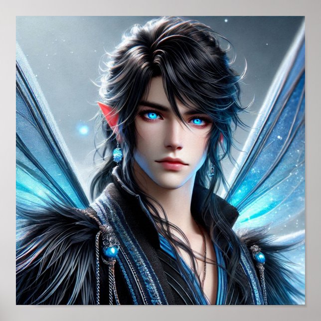 Celestial Fairy Prince with Piercing Sapphire Eyes Poster (Framsidan)