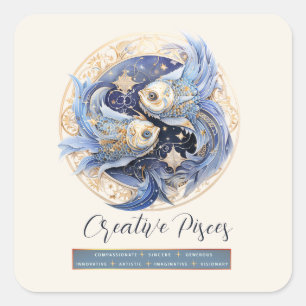 Celestial Fantasy Zodiac Symbol Pisces Birthday Fyrkantigt Klistermärke