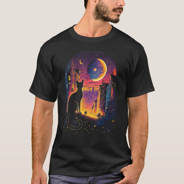 Celestial Feline  Moon Cat's Spell T Shirt (Framsida)