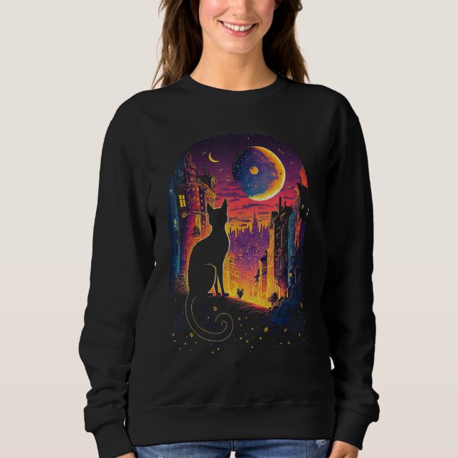 Celestial Feline  Moon Cat's Spell T Shirt (Framsida)