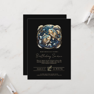 Celestial Fish Zodiac Symbol Black Guld Pisces Inbjudningar