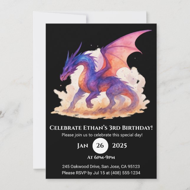 Celestial Flame Dragon Birthday-inbjudan Inbjudningar (Framsida)
