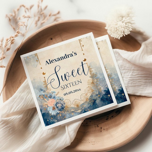 Celestial Floral Art Nouveau Sweet Sixteen Pappersservett (Skapare uppladdad)
