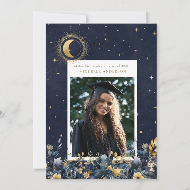 Celestial Floral Moon Graduation Announcement Inbjudningar (Framsida)