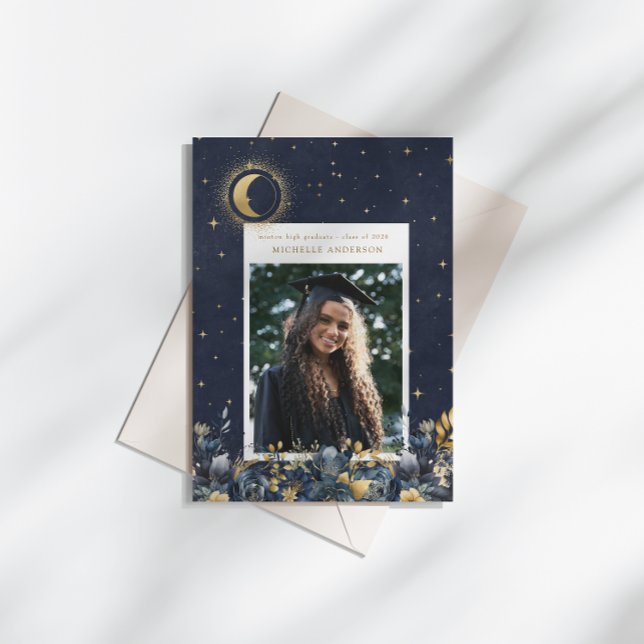 Celestial Floral Moon Graduation Announcement Inbjudningar (Skapare uppladdad)