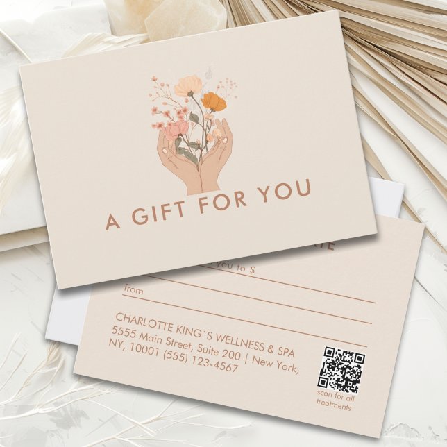 Celestial Floral Salon QR-kod presentkort (Celestial Floral Beige Brown Boho Salon Qr Code Business Gift Certificate)