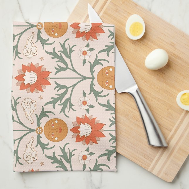 Celestial Floral Sunburst Seamless Pattern Design Kökshandduk (Vikt i Fjärdedel)