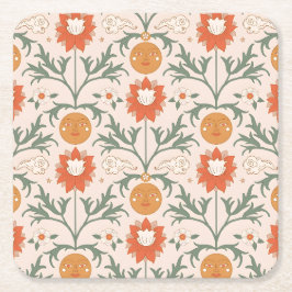 Celestial Floral Sunburst Seamless Pattern Design Underlägg Papper Kvadrat