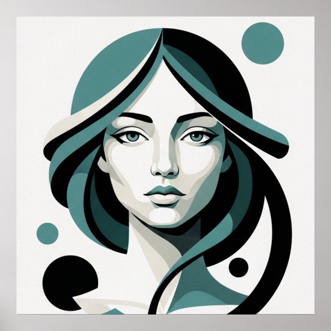 Celestial Flow: Minimalist Teal Portrait Poster (Framsidan)